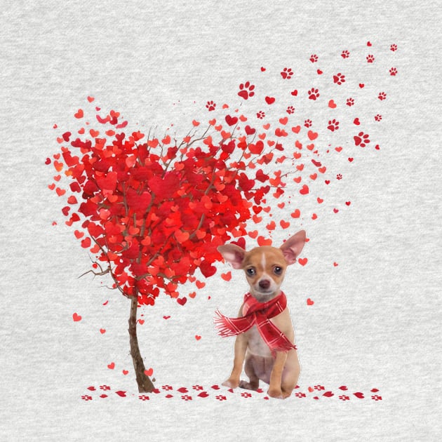 Happy Valentine's Day Heart Tree Love Tan Chihuahua by PlumleelaurineArt